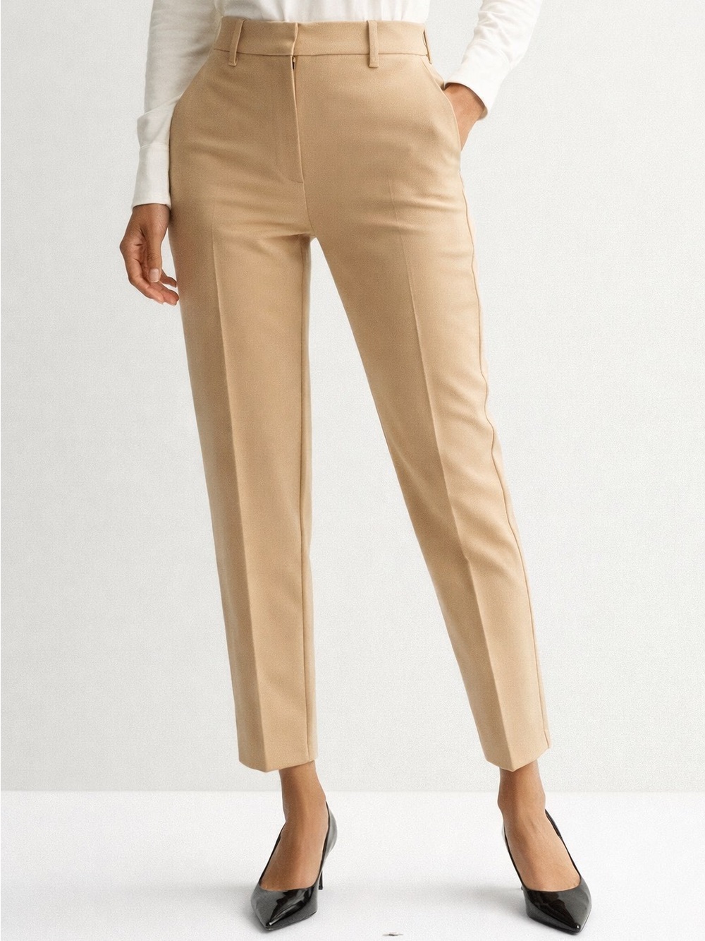 Nine West Tan High Waisted Tapered Stretch Ankle Pants Womens M NWT